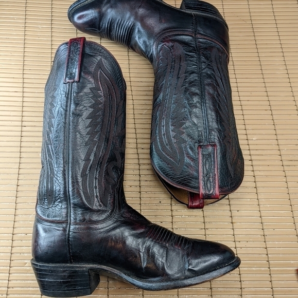 Lucchese 2000 Black Cherry Leather Cowboy Boots men's sz 8.5 2E Very Good Condit - Picture 6 of 12